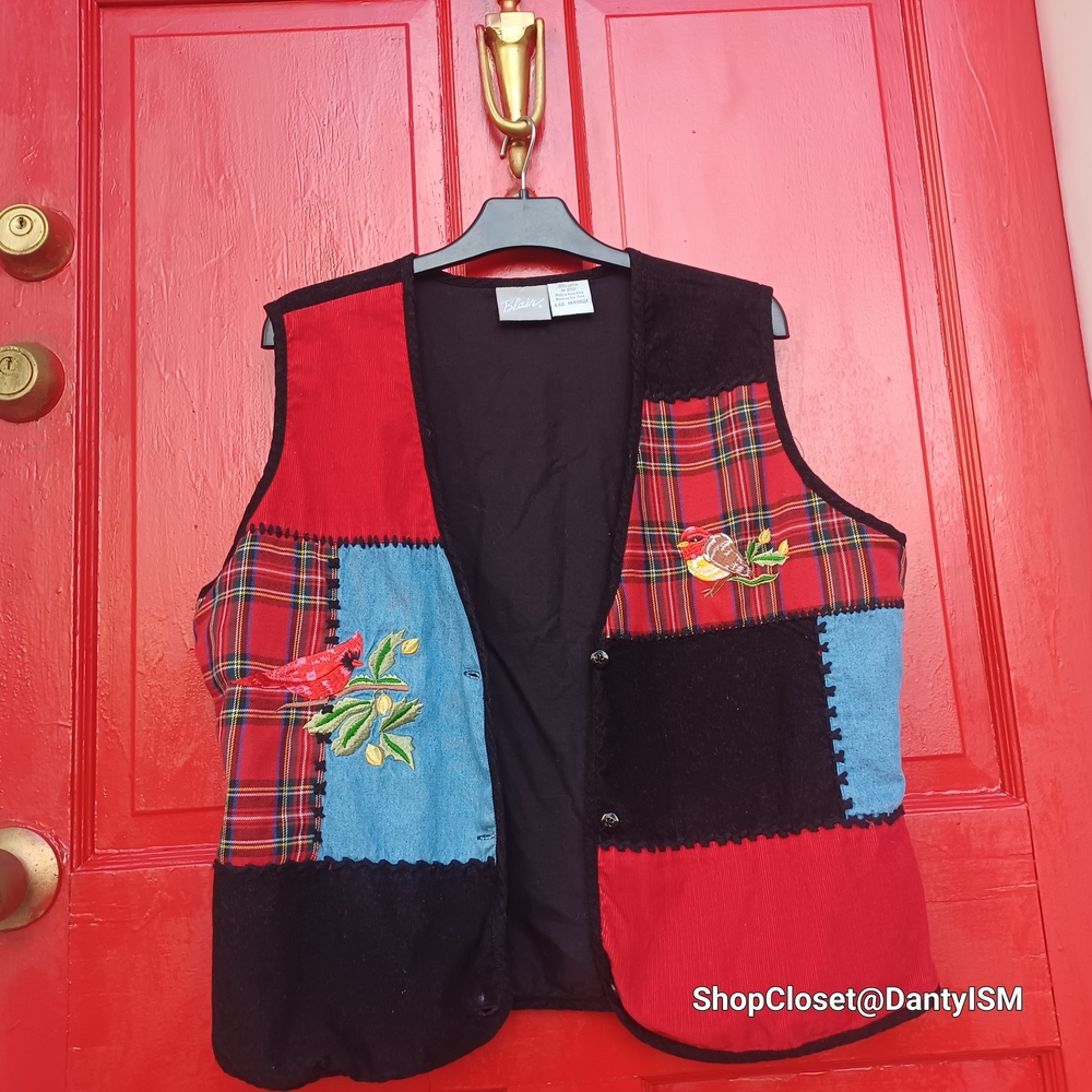 Vtg 1980s Tartan Corduroy Vest  With Patchwork Design - Picture 15 of 15